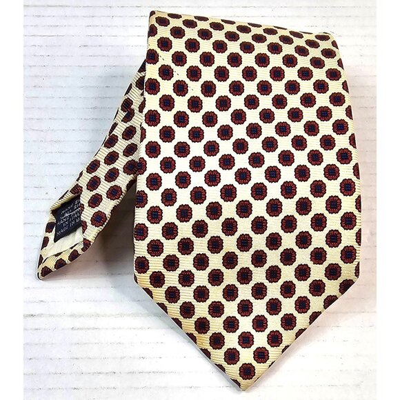 Kenneth Gordon Handmade Silk Tie Beige W/ Red Blue Floral Pattern Made In Italy - Picture 1 of 7